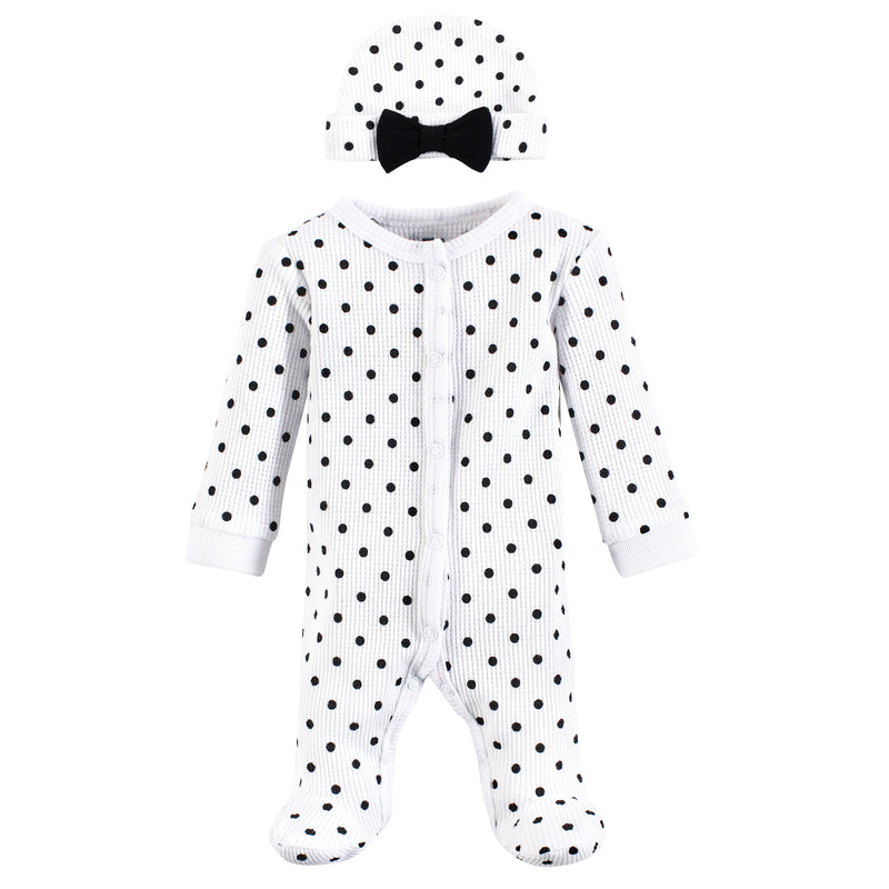 Hudson Baby Thermal Preemie Sleep and Play and Cap, Black White Dots