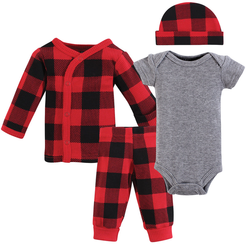 Hudson Baby Thermal Preemie Layette Set 4pc, Buffalo Plaid Short Sleeve