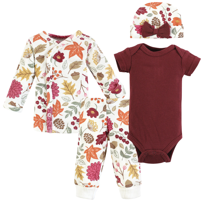 Hudson Baby Thermal Preemie Layette Set 4pc, Acorn Botanical Short Sleeve