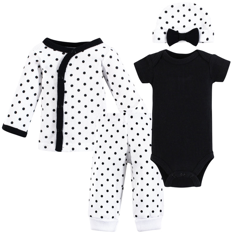 Hudson Baby Thermal Preemie Layette Set 4pc, Black White Dots Short Sleeve