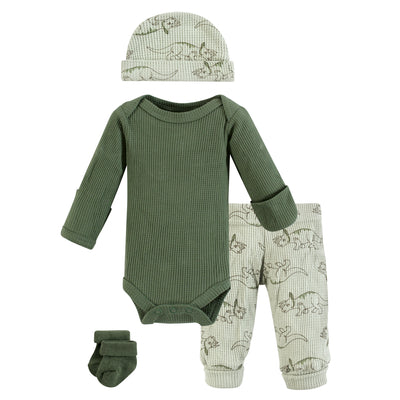 Hudson Baby Thermal Preemie Layette Set 4pc, Sage Dinosaur Long Sleeve