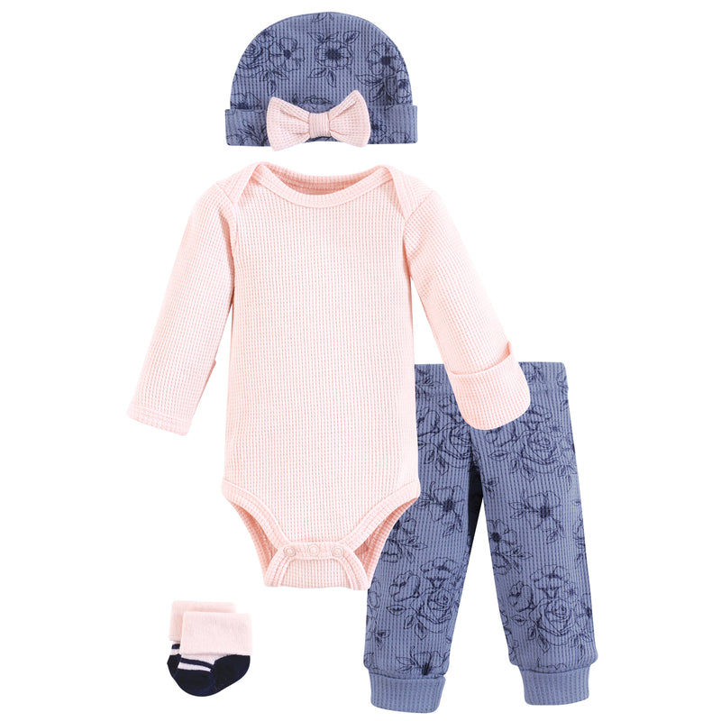 Hudson Baby Thermal Preemie Layette Set 4pc, Navy Toile Long Sleeve