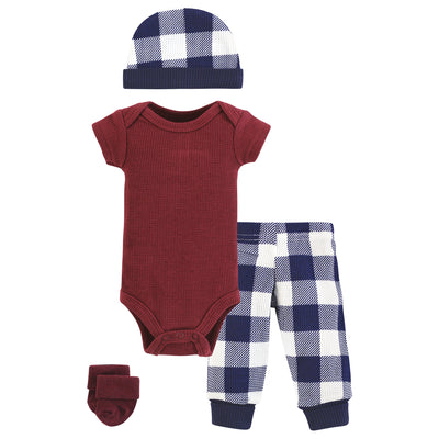 Hudson Baby Thermal Preemie Layette Set 4pc, Navy Plaid Short Sleeve