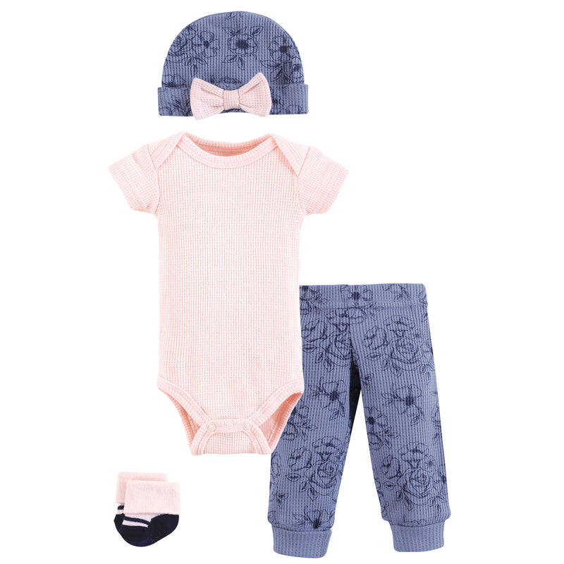 Hudson Baby Thermal Preemie Layette Set 4pc, Navy Toile Short Sleeve