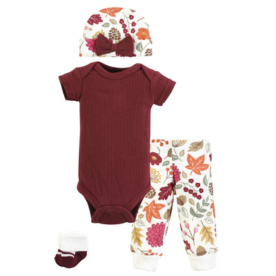 Hudson Baby Thermal Preemie Layette Set 4pc, Acorn Botanical Short Sleeve