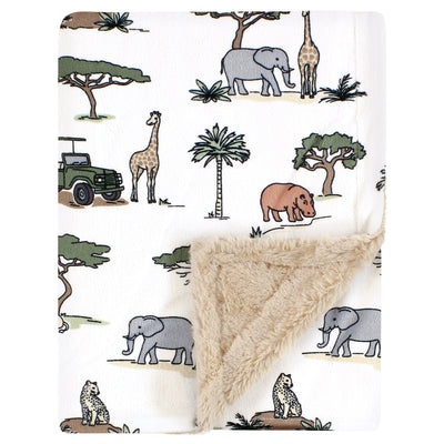 Hudson Baby Plush Blanket with Furry Binding and Back, Going On Safari