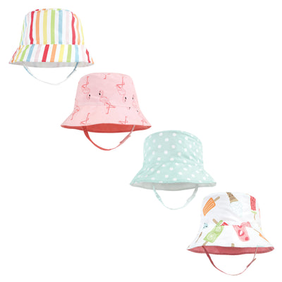 Hudson Baby 4Pc Sun Protection Hat, Flamingo Rainbow Stripe Ice Cream Dot