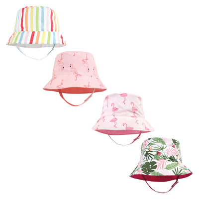 Hudson Baby 4Pc Sun Protection Hat, Flamingo Rainbow Stripe Flamingo Tropical
