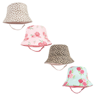 Hudson Baby 4Pc Sun Protection Hat, Blush Rose Leopard Mint Floral Leopard