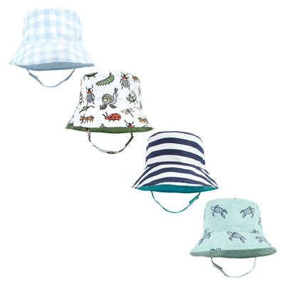 Hudson Baby 4Pc Sun Protection Hat, Critters Plaid Sea Turtle Stripe