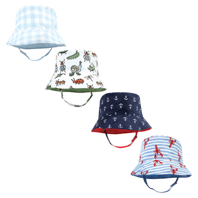Hudson Baby 4Pc Sun Protection Hat, Critters Plaid Anchor Lobster