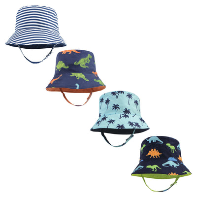 Hudson Baby 4Pc Sun Protection Hat, Dino Stripe Dinosaur Palm Tree