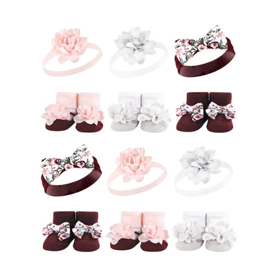 Hudson Baby 12Pc Headband and Socks Giftset, Pink Burgundy