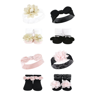 Hudson Baby 8Pc Headband and Socks Set, Lace Velvet Knot
