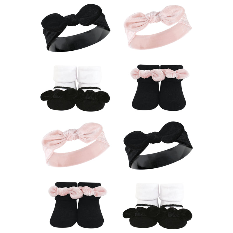 Hudson Baby 8Pc Headband and Socks Set, Velvet Knot