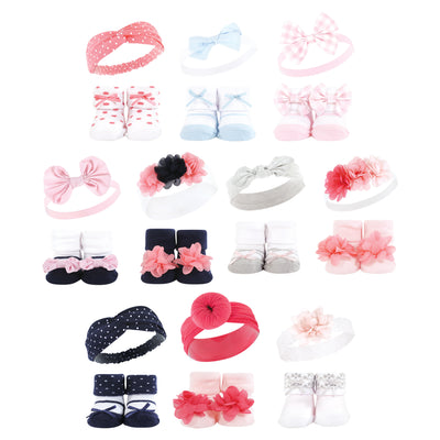 Hudson Baby 20Pc Headband and Socks Giftset, Pink Blue Pink Navy