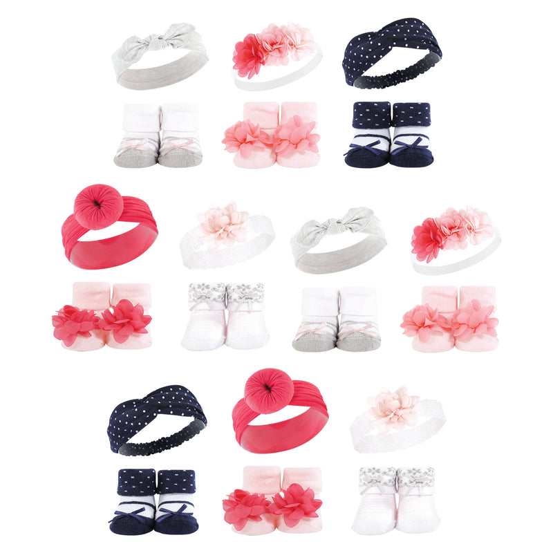 Hudson Baby 20Pc Headband and Socks Giftset, Pink Navy