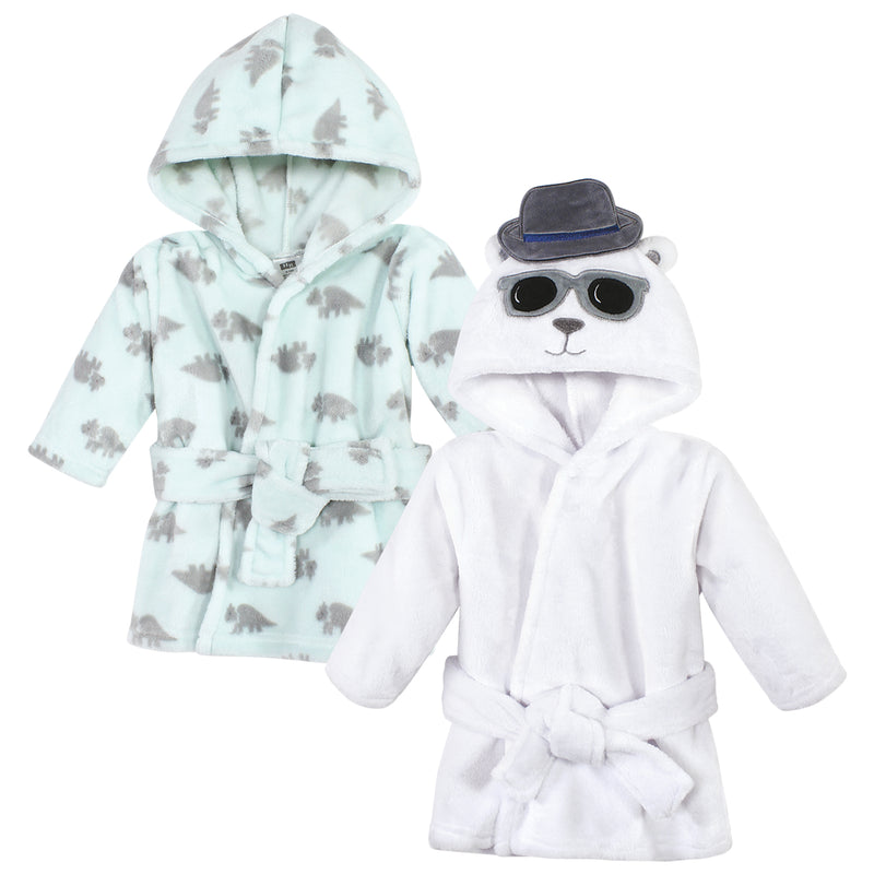 Hudson Baby 2Pc Plush Animal Face Bathrobe, Triceratops Handsome Bear