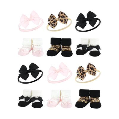 Hudson Baby 12Pc Headband and Socks Giftset, Leopard