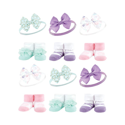 Hudson Baby 12Pc Headband and Socks Giftset, Mermaid