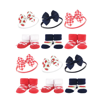 Hudson Baby 12Pc Headband and Socks Giftset, Watermelon