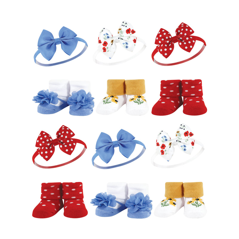 Hudson Baby 12Pc Headband and Socks Giftset, Wildflower