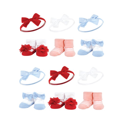 Hudson Baby 12Pc Headband and Socks Giftset, Red Blue