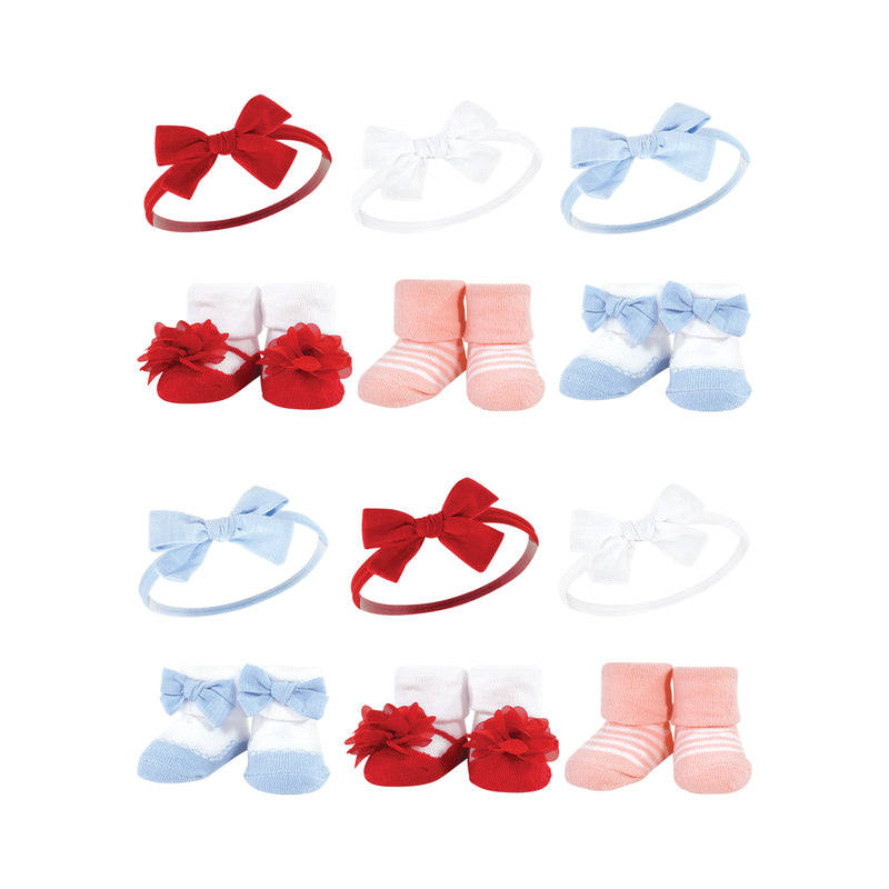 Hudson Baby 12Pc Headband and Socks Giftset, Red Blue