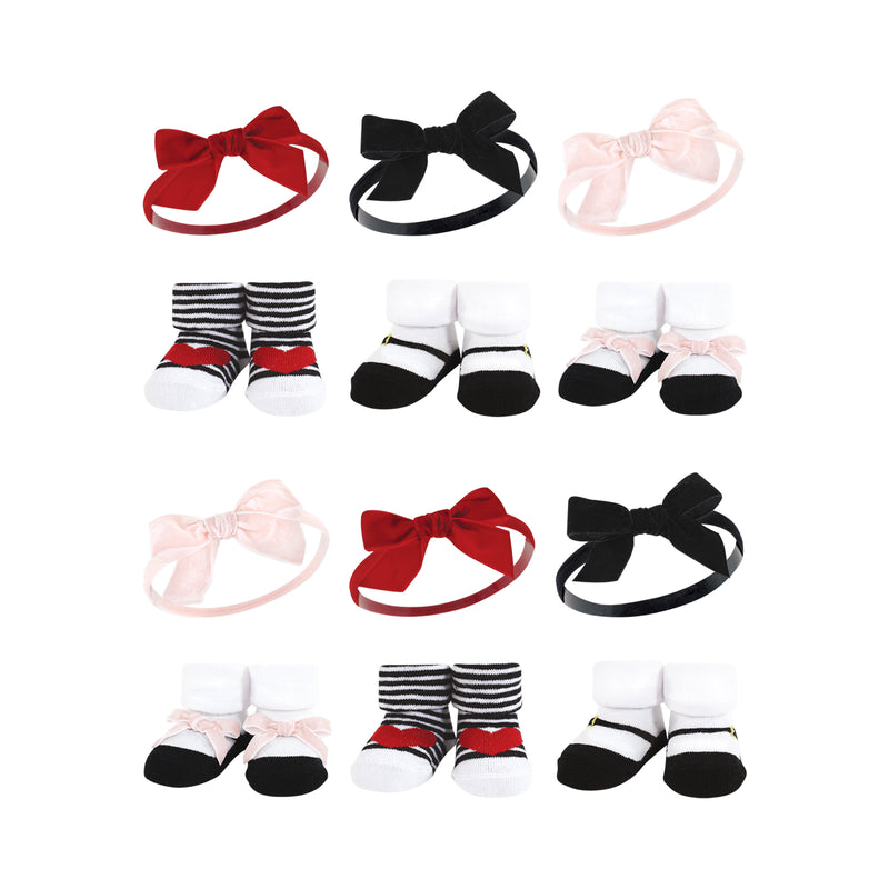 Hudson Baby 12Pc Headband and Socks Giftset, Red Pink