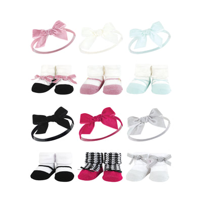 Hudson Baby 12Pc Headband and Socks Giftset, Blush Mint Black Pink