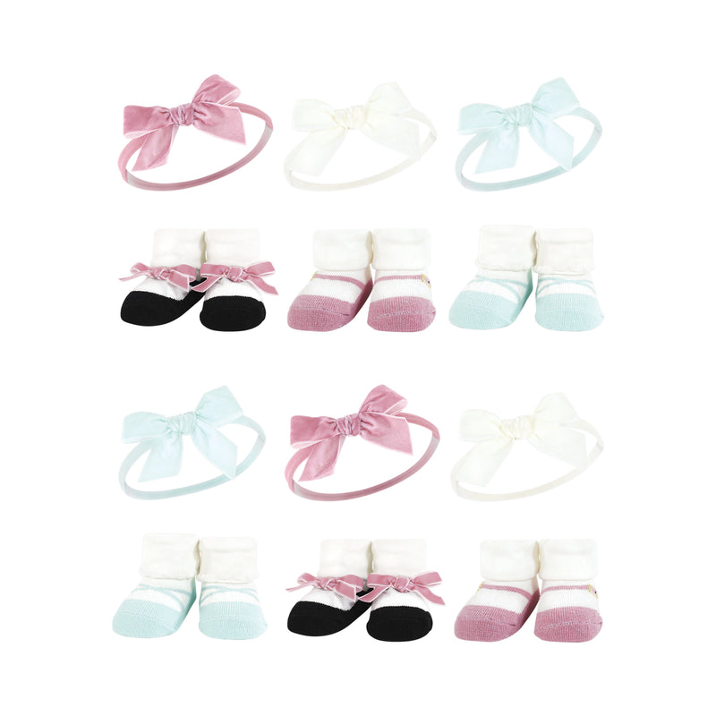 Hudson Baby 12Pc Headband and Socks Giftset, Blush Mint