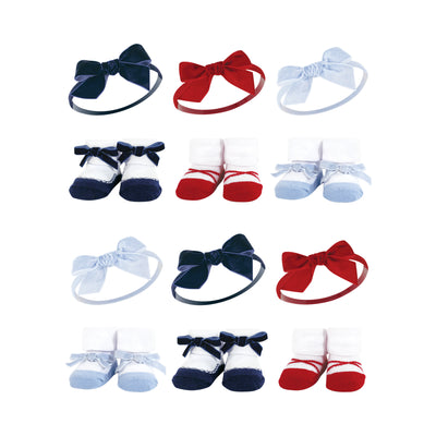 Hudson Baby 12Pc Headband and Socks Giftset, Dark Red Blue