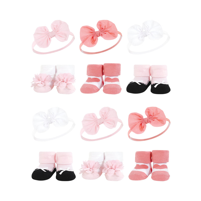 Hudson Baby 12Pc Headband and Socks Giftset, Blush White