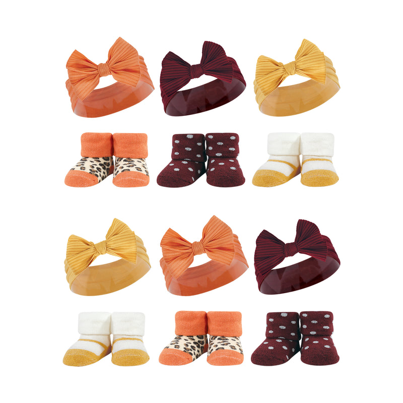 Hudson Baby 12Pc Headband and Socks Giftset, Burgundy Orange