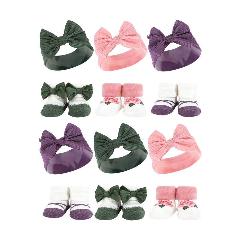 Hudson Baby 12Pc Headband and Socks Giftset, Purple Green