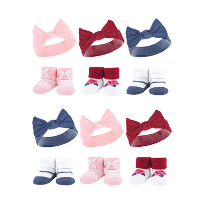 Hudson Baby 12Pc Headband and Socks Giftset, Pink Blue