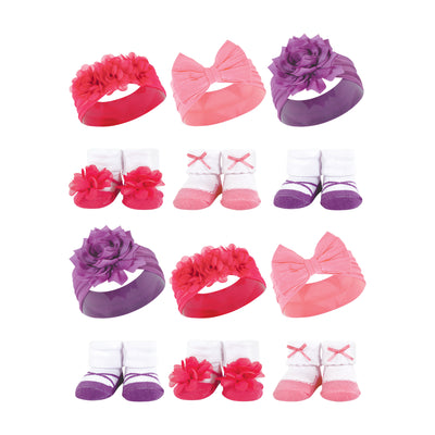 Hudson Baby 12Pc Headband and Socks Giftset, Pink Purple