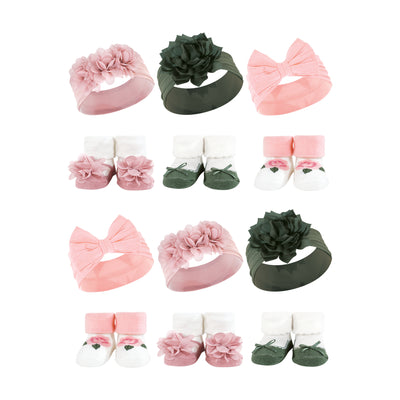 Hudson Baby 12Pc Headband and Socks Giftset, Pink Green