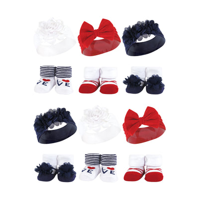 Hudson Baby 12Pc Headband and Socks Giftset, Navy Red