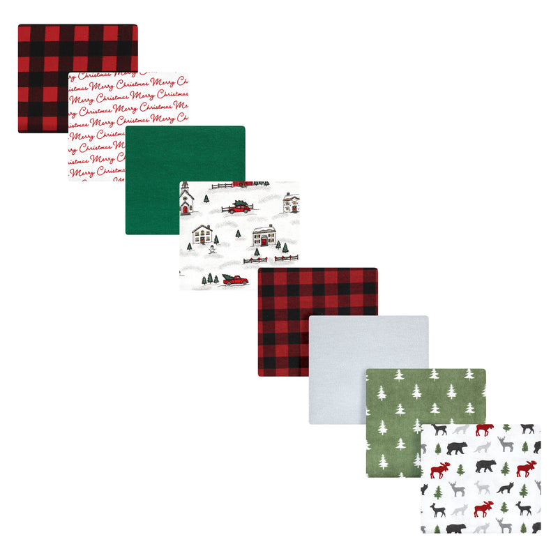 Hudson Baby Cotton Flannel Receiving Blankets Bundle Set, Christmas Scene Woodland Christmas