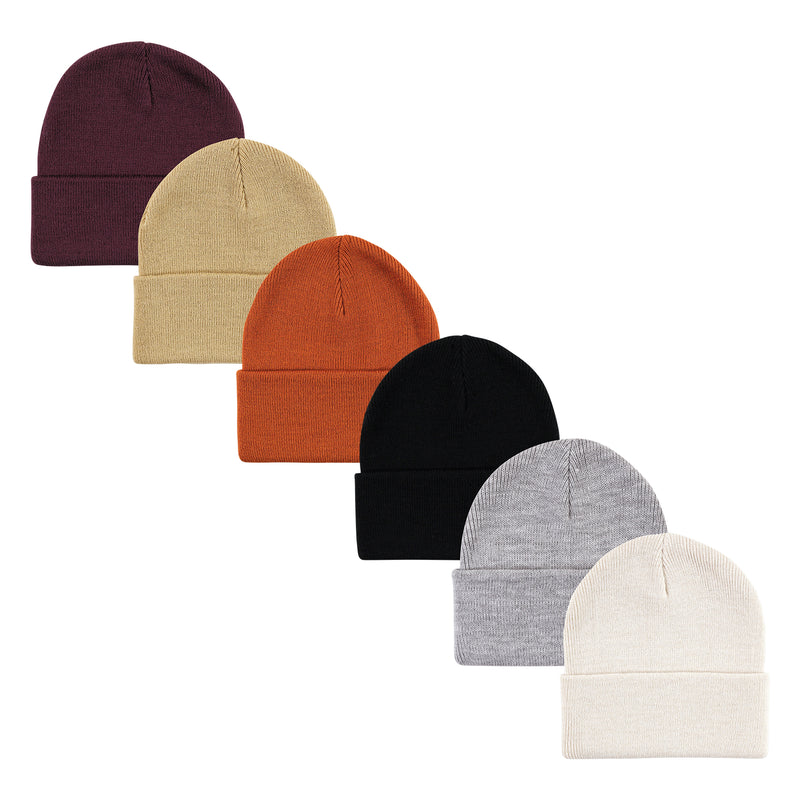 Hudson Baby 6Pc Knit Cuffed Beanie, Rust Cream Black