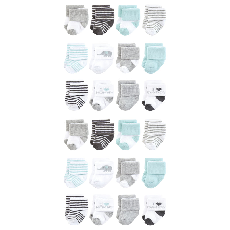 Hudson Baby Cotton Rich Newborn and Terry Socks, Mom and Dad Gray Mint