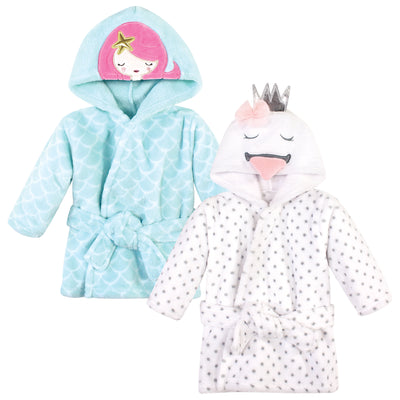 Hudson Baby 2Pc Plush Animal Face Bathrobe, Mermaid Swan