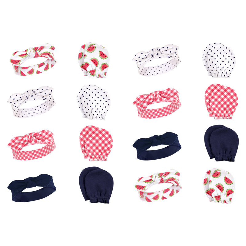 Hudson Baby 16Pc Headband and Scratch Mitten Set, Watermelon