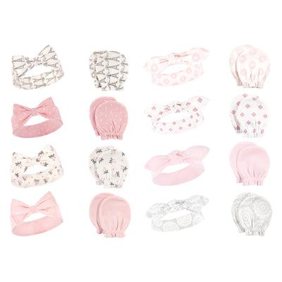 Hudson Baby 16Pc Cotton Headband and Scratch Mitten Set, Paris Lace Medallion