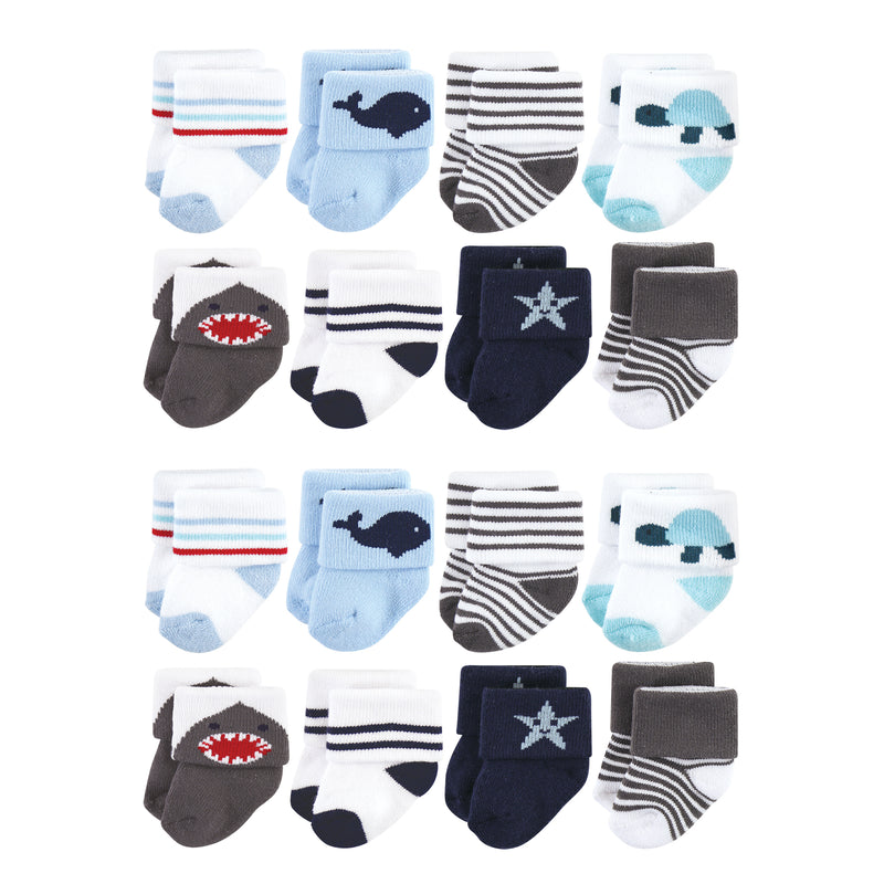 Hudson Baby Cotton Rich Newborn and Terry Socks, Sea Creatures