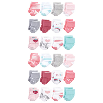 Hudson Baby Cotton Rich Newborn and Terry Socks, Strawberry