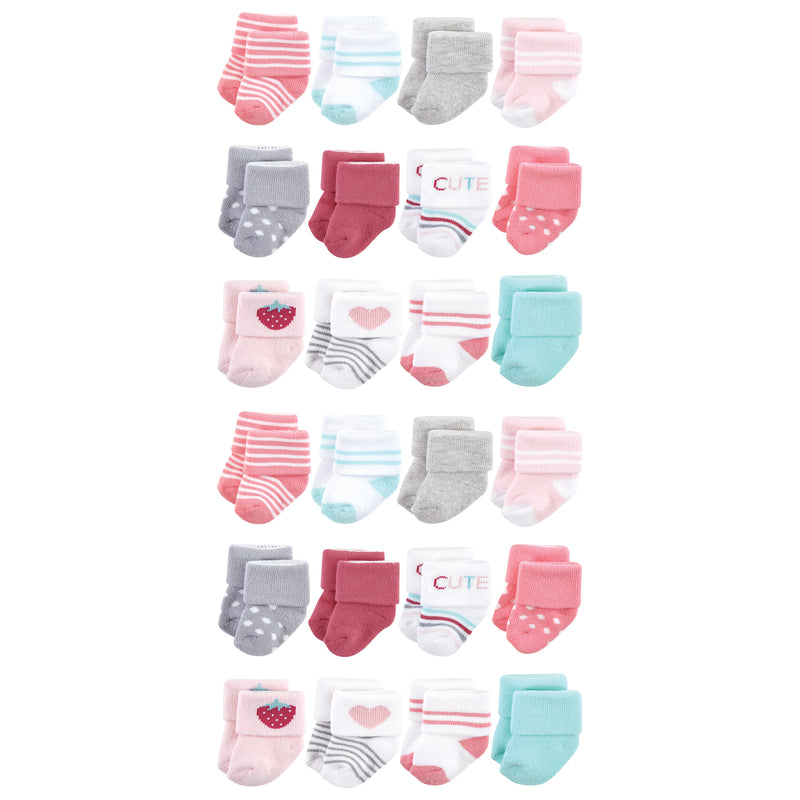 Hudson Baby Cotton Rich Newborn and Terry Socks, Strawberry