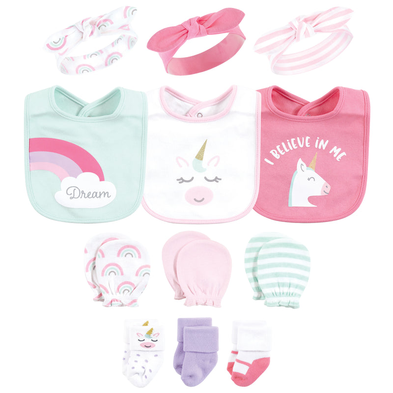 Hudson Baby Caps or Headbands, Bibs, Mittens and Socks 12pc Set, Unicorn