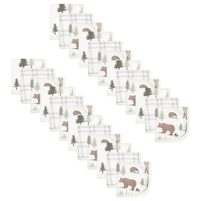 Hudson Baby 24Pc Cotton Muslin Washcloths, Forest Animals